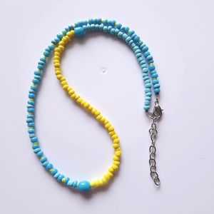 Vintage Blue and Yellow Seed Bead Necklace